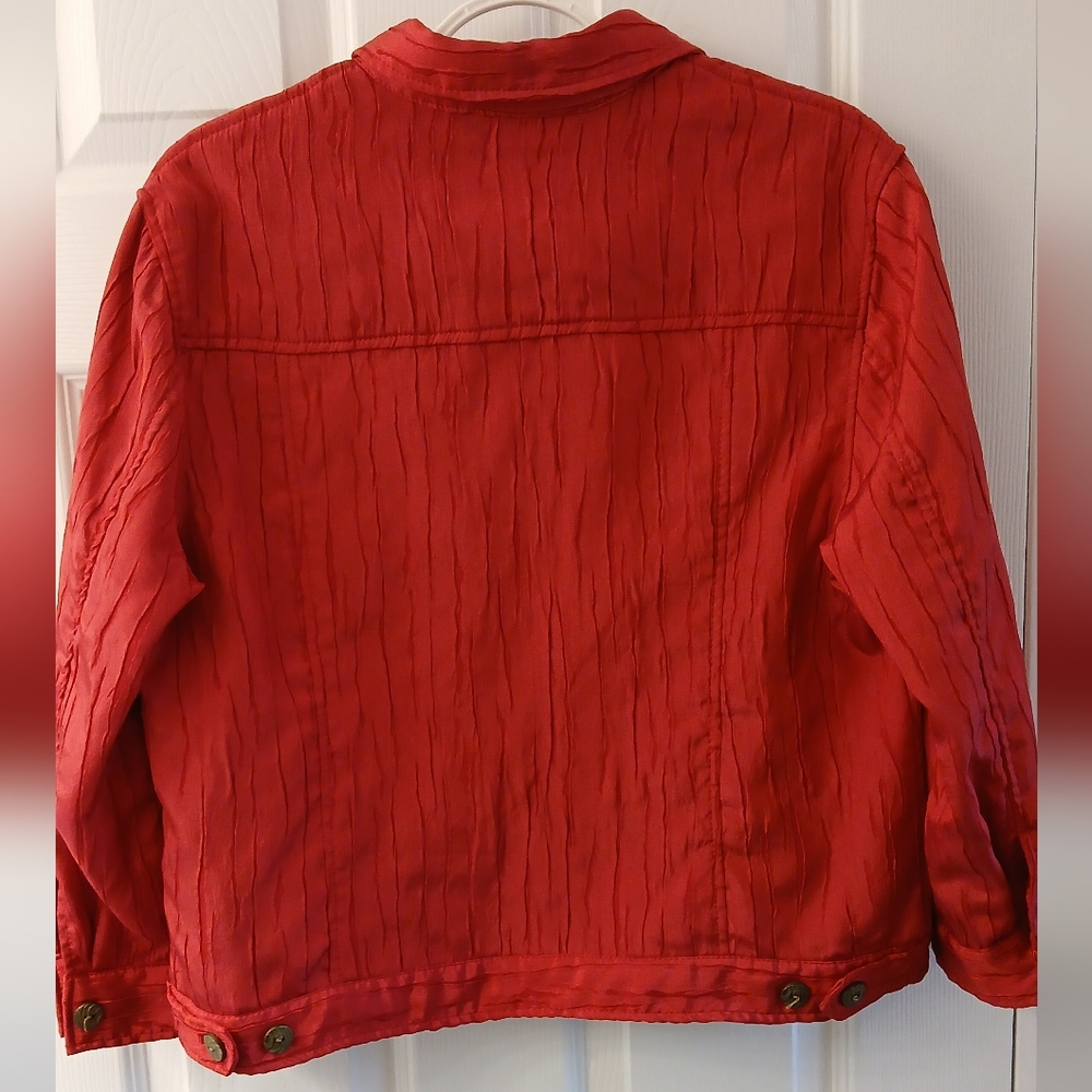 Ruby Rd. Bright Red Textured Button-Up Jacket – Size 12 – Jean Jacket Style - Picture 7 of 8